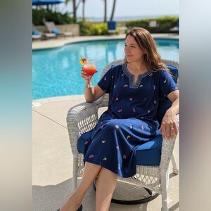 Talbots Colorful Embroidered Navy Dress Sz 2X